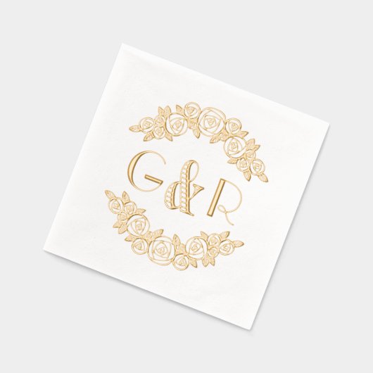 アーチエレガント型バラ#6ラウンド2イニシャル 箔ナプキン (左)