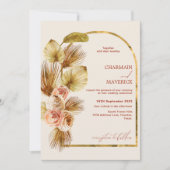 アーチエレガント型金ゴールドボヘミアン乾結婚花 招待状 (正面)