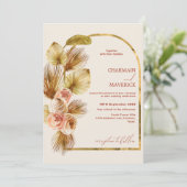 アーチエレガント型金ゴールドボヘミアン乾結婚花 招待状 (スタンド正面)