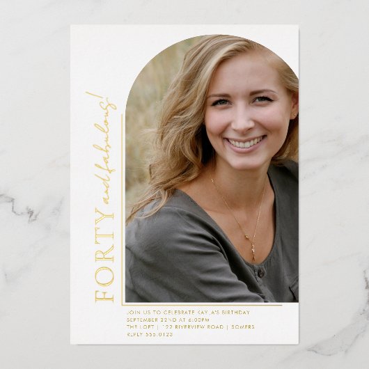 アーチエレガント形40と写気のあるそぶりをした真金ゴールド 箔招待状 (正面)