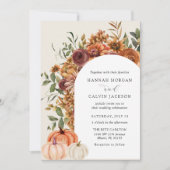 アーチオータム花模様パンプキ結婚ンズ 招待状 (正面)