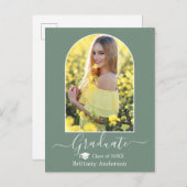 アーチキャップモダンセージ緑の卒業 ポストカード (正面/裏面)