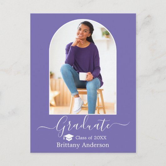アーチキャップモダン書道ペリウィンクル卒業 ポストカード (正面)
