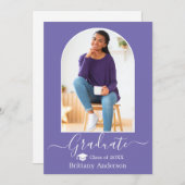 アーチキャップモダン書道ペリウィンクル卒業 案内状 (正面/裏面)