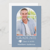 アーチグラッモダンドキャップダスティブルー卒業 案内状 (正面/裏面)