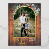 アーチグリーンリーメリークリスマスフォトさくらんぼウッド 箔シーズンポストカード (正面)