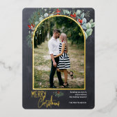 アーチグリーンリーメリークリスマスフォトシャルボード 箔シーズンカード (正面)