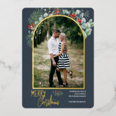 アーチグリーンリーメリークリスマスフォトダスティブルー 箔シーズンカード (正面)