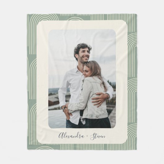 アーチコンテンポラリーラインアートのセージパーソナライズされた写真 フリースブランケット (正面)