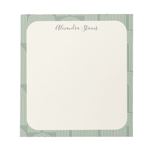 アーチコンテンポラリーラインアートセージ緑パーソナライズされた ノートパッド (正面)