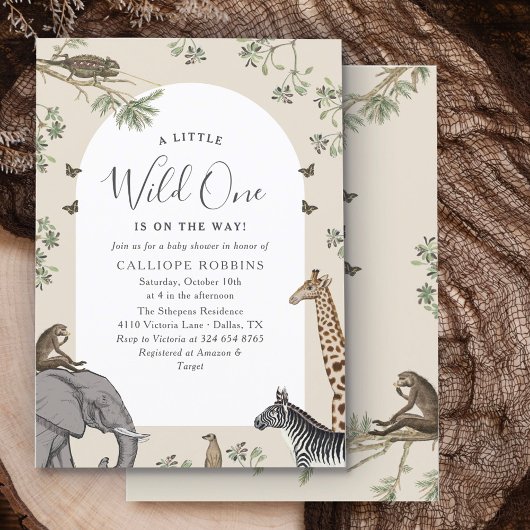 アーチサファリエレガントー動物ヴィンテージベビーシャワー 招待状
