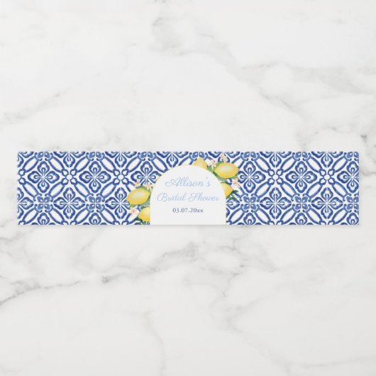アーチシェイプアマルフィレモンブルータイルブライダルシャワー ペットボトルラベル (シングルラベル)