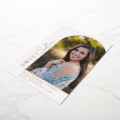 アーチシェイプエレガントスウィート16バラ金ゴールド写真 箔招待状 (回転した状態)