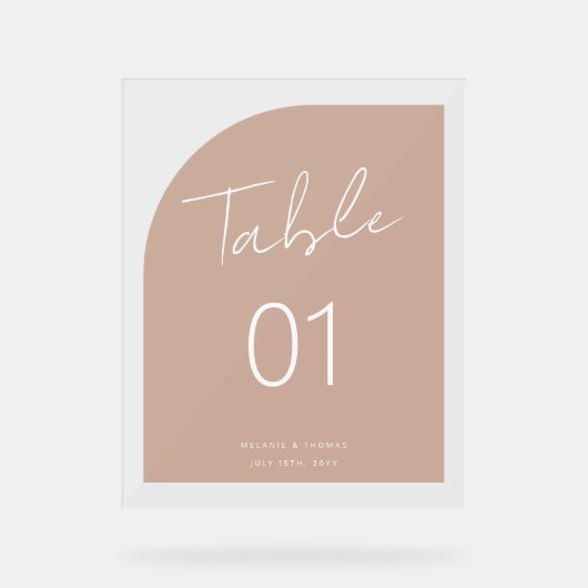 アーチシェイプミニマルブラシスクリプト赤面テーブル番号 アクリルサイン (正面)