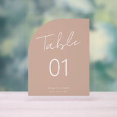 アーチシェイプミニマルブラシスクリプト赤面テーブル番号 アクリルサイン (ニュートラル)
