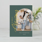 アーチシェイプモダンフォトセージ緑のクリスマス金ゴールド 箔シーズンカード (立ち正面)