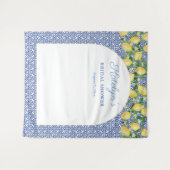 アーチシェイプレモン青いタイルブライダルシャワーへようこそ タペストリー (正面(横))