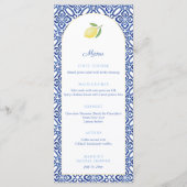 アーチシェイプレモン青タイルブライダルシャワーパーティー メニュー (正面)