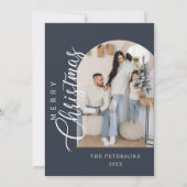 アーチシェイプ真夜中の青い写真クリスマスグリーティング シーズンカード (正面)