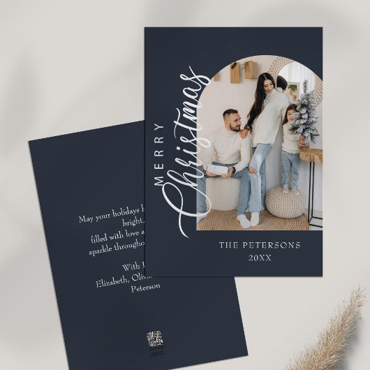 アーチシェイプ真夜中の青い写真クリスマスグリーティング シーズンカード