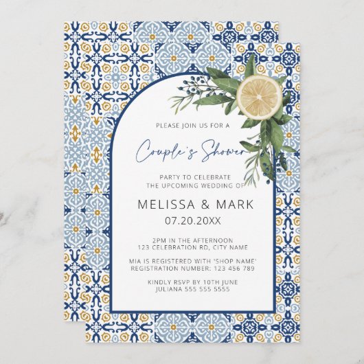 アーチシトラスレモンアマルフィポジターノカップルシャワー 招待状 (正面/裏面)