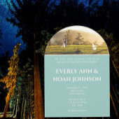 アーチシルバーブルーの花とビー結婚ズ 招待状