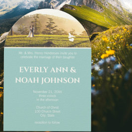 アーチシルバーブルーの花とビー結婚ズ 招待状