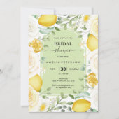 アーチスクリプトバラ&レモンをテーマにしたブライダルシャワー 招待状 (正面)
