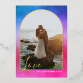 アーチスクリプトラブペイントピンクブルー垂直リアル 箔シーズンカード (正面)