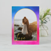 アーチスクリプトラブペイントピンクブルー垂直リアル 箔シーズンカード (立ち正面)