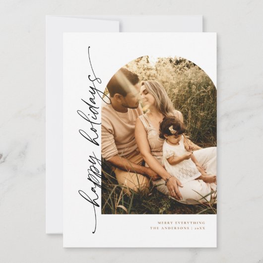 アーチスクリプモダント休日のフォトカード 招待状 (正面)