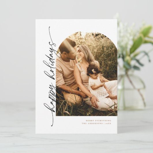 アーチスクリプモダント休日のフォトカード 招待状 (スタンド正面)