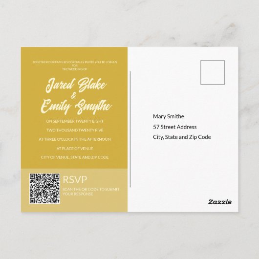 アーチスタイルQRコード結婚式招待状 ポストカード (裏面)