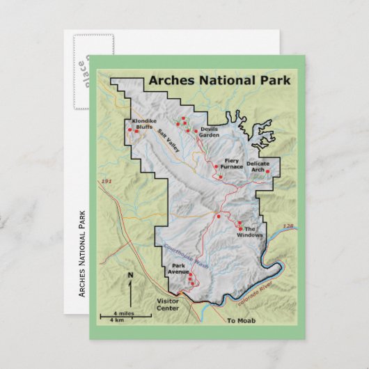 アーチス国立公園地図はがき ポストカード (正面/裏面)