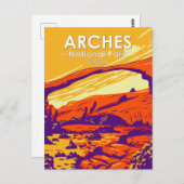 アーチズナショナルパークダブルアーチサンセットヴィンテージ ポストカード (正面/裏面)