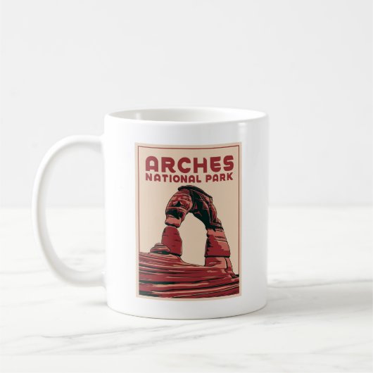 アーチズナショナルパークヴィンテージトラベルアート コーヒーマグカップ (左)