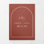 アーチタイモダンキングノットテラコッタ結婚の脚本 三つ折り招待状 (カバー)