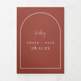 アーチタイモダンキングノットテラコッタ結婚の脚本 三つ折り招待状