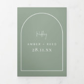 アーチタイモダングノットの結婚セージ緑の詳細 三つ折り招待状 (カバー)
