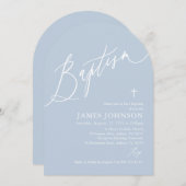 アーチダスティブルーホワイトクロスボーイバプテスマ招待状 招待状 (正面/裏面)