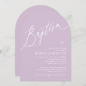 アーチダスティモダンパープルクロスベビーガールバプテスマ 招待状 (正面/裏面)