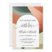 アーチテラコッタセージモダンカップルのシャワー招待状