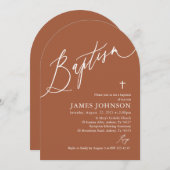 アーチテラモダンコッタ焼きオレンジ色の洗礼 招待状 (正面/裏面)