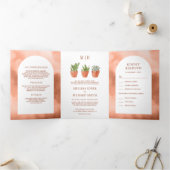 アーチデザッ素朴トカボステラコッタポット結婚ズ 三つ折り招待状 (内部)