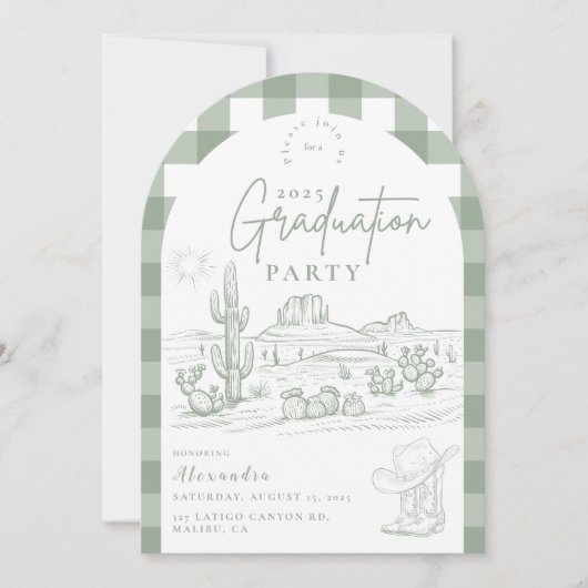 アーチデザートシック卒業ウェスタン女性のカーボーイ 招待状 (正面)