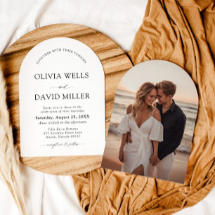 アーチドモダンブラック&ホワイトミニマル結婚リスト 招待状