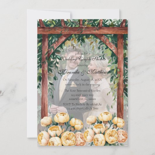 アーチバターイエローフォト結婚ズのカップルのシャワー 招待状 (正面)