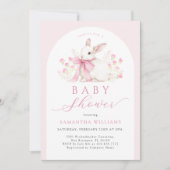 アーチバニーピンクフローラベビーシャワー 招待状 (正面)