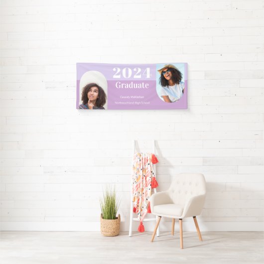 アーチパープル2枚の写真卒業 横断幕 (インサイチュ)