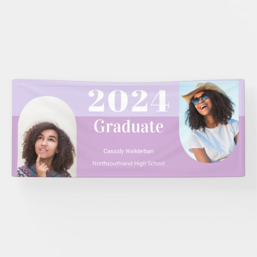 アーチパープル2枚の写真卒業 横断幕 (横)